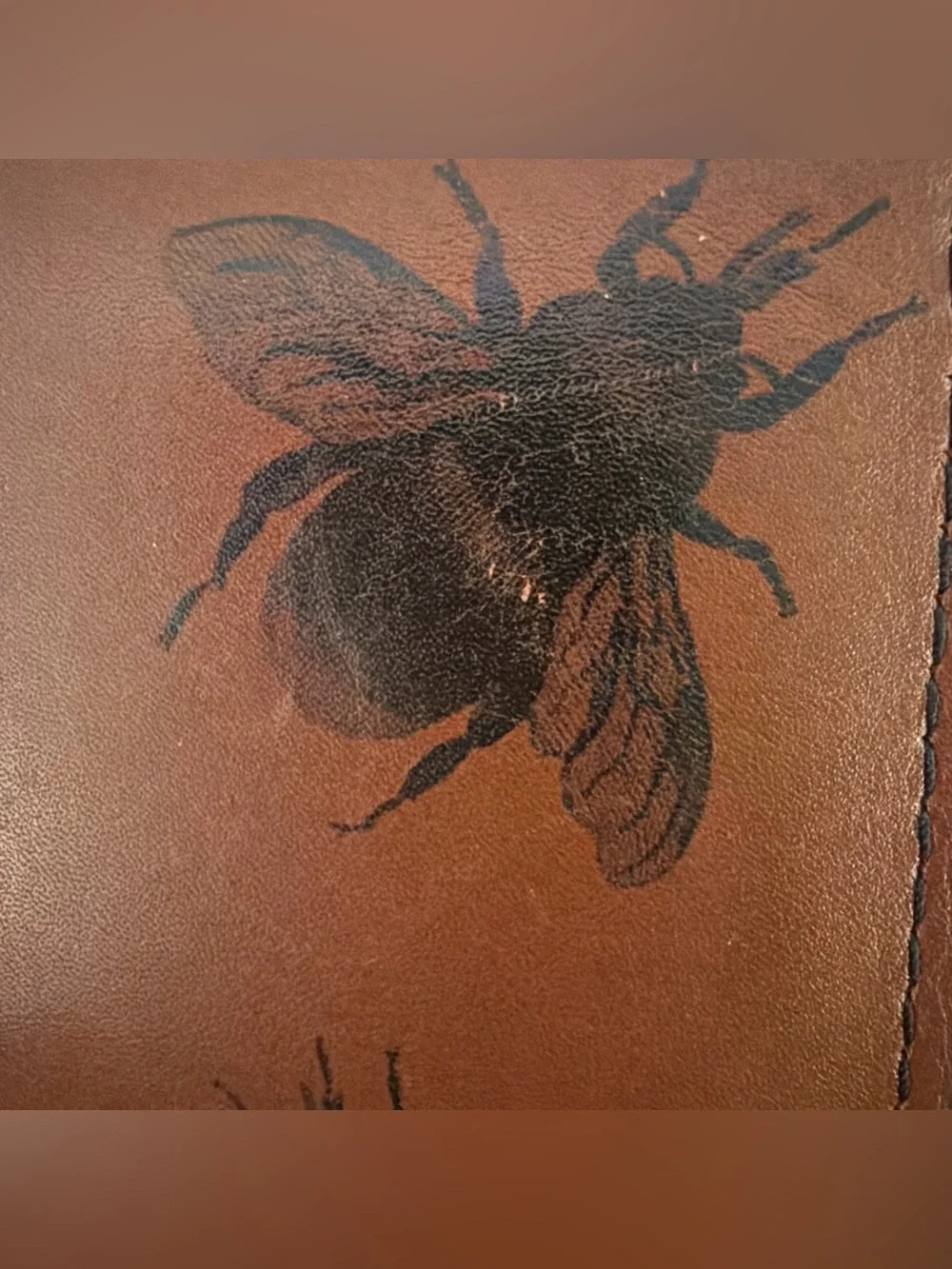 Bees Buzzing Handmade Leather Bifold Wallet Brown With Black Bees Credit Card
